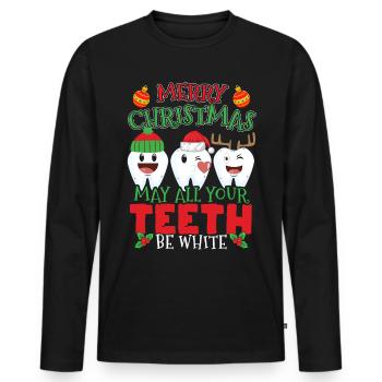Joyeux Noël que toutes vos dents soient blanches - T-shirt manches longues Premium bio Homme - noir - Devant - Nico (187cm)