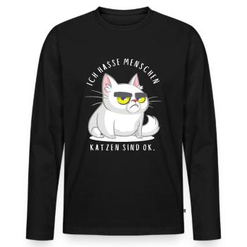 Ich hasse Menschen Katzen sind ok - Männer Premium Bio Langarmshirt - Schwarz - Vorne - Nico (187cm)