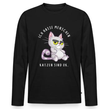 Ich hasse Menschen Katzen sind ok - Männer Premium Bio Langarmshirt - Schwarz - Vorne - Nico (187cm)