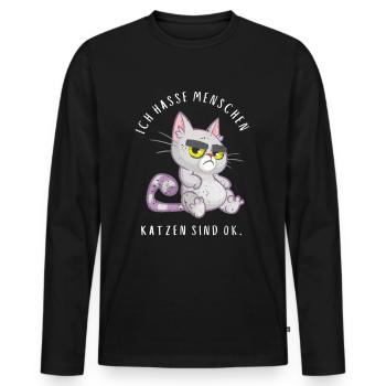 Ich hasse Menschen Katzen sind ok - Männer Premium Bio Langarmshirt - Schwarz - Vorne - Nico (187cm)