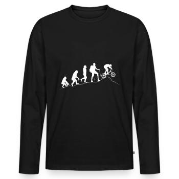 Fahrradfahrer im Wald mit MTB macht Sport am Berg - Männer Premium Bio Langarmshirt - Schwarz - Vorne - Nico (187cm)
