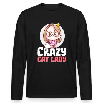 Dame de chat fou - T-shirt manches longues Premium bio Homme - noir - Devant - Nico (187cm)
