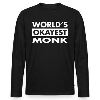 FUNNY MONK SHIRT - Men's Premium Organic Long Sleeve Shirt - black - Front - Nico (187cm)
