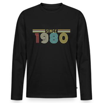 depuis 1980, 90, 40 ans - T-shirt manches longues Premium bio Homme - noir - Devant - Nico (187cm)