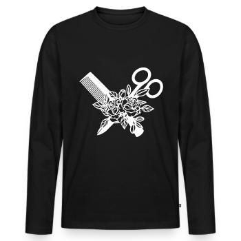 Hairdressing comb and hairdressing scissors - Men's Premium Organic Long Sleeve Shirt - black - Front - Nico (187cm)