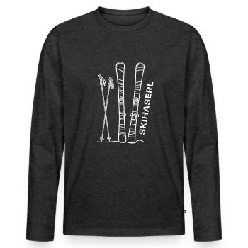Skihaserl Ski vacances Hiver Sport Femmes Cadeau - T-shirt manches longues Premium bio Homme - anthracite chiné - Devant - Nico (187cm)