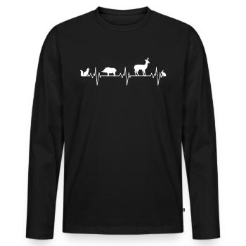 Jagd Jäger Herzschlag Ekg Wald Geschenk - Männer Premium Bio Langarmshirt - Schwarz - Vorne - Nico (187cm)