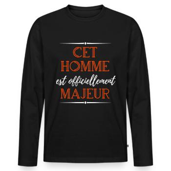anniversaire 18 ans homme officiellement majeur - T-shirt manches longues Premium bio Homme - noir - Devant - Nico (187cm)