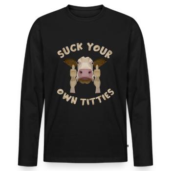 suck your own titties - Men's Premium Organic Long Sleeve Shirt - black - Front - Nico (187cm)