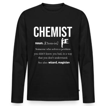 Chemie - Männer Premium Bio Langarmshirt - Schwarz - Vorne - Nico (187cm)