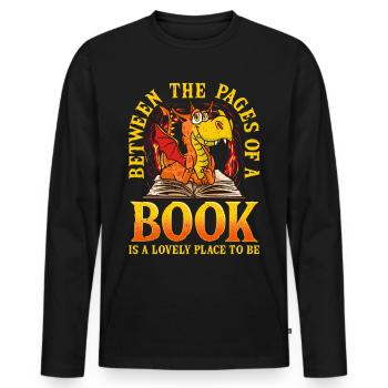 Buch Drache Lesen Bücherwurm Literatur Roman Autor - Männer Premium Bio Langarmshirt - Schwarz - Vorne - Nico (187cm)