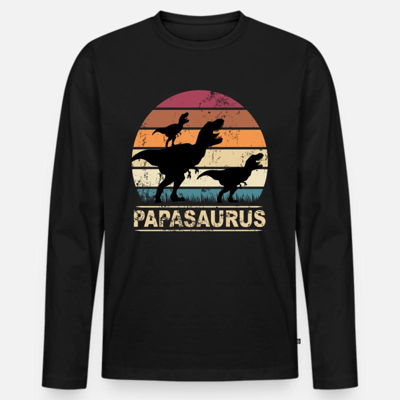 Papasaurus Dinosaurier Kinder Dinos Geschenk - Männer Premium Bio Langarmshirt - Schwarz