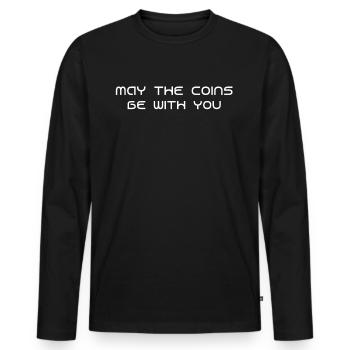May The Coins Be With You Cryptocurrency Investor - Men's Premium Organic Long Sleeve Shirt - black - Front - Nico (187cm)
