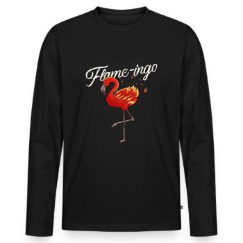 A Flamingo in Flames is a Flame-Ingo - Men's Premium Organic Long Sleeve Shirt - black - Front - Nico (187cm)