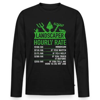Paysagiste - Jardinier Salaire horaire Drôle - T-shirt manches longues Premium bio Homme - noir - Devant - Nico (187cm)
