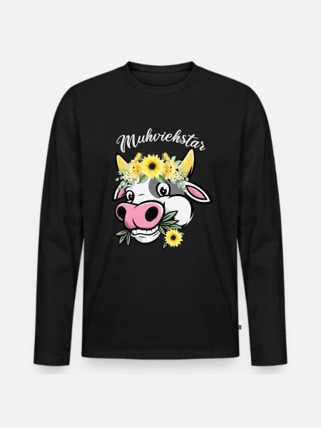 MUHVIEHSTAR Landwirtshaft Bäuerin Kühe Geschenk - Männer Premium Bio Langarmshirt - Schwarz