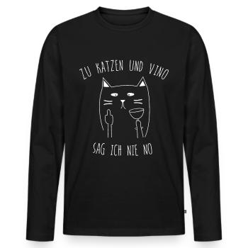 À chats et à Vino, je ne dis jamais no - T-shirt manches longues Premium bio Homme - noir - Devant - Nico (187cm)