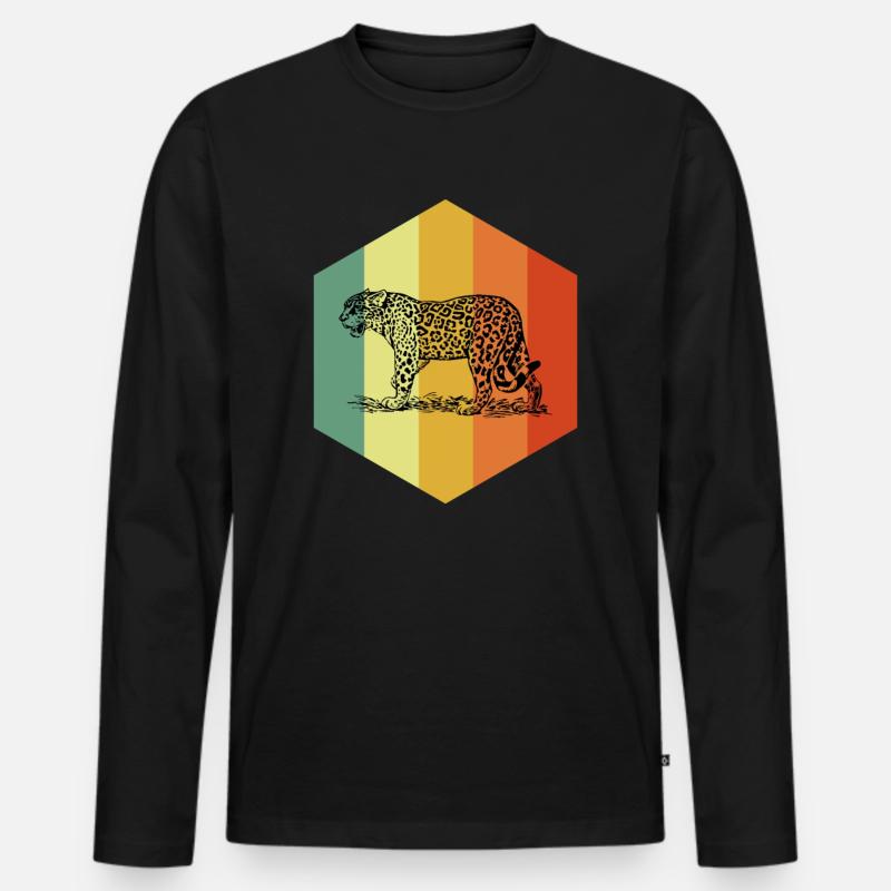LEOPARD Retro Leopard Tshirt - Männer Premium Bio Langarmshirt - Schwarz