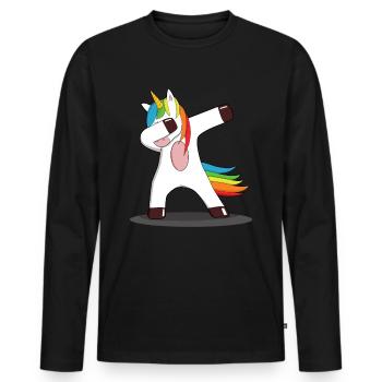 Dabbing Unicorn dabbendes Einhorn Geschenkidee - Männer Premium Bio Langarmshirt - Schwarz - Vorne - Nico (187cm)