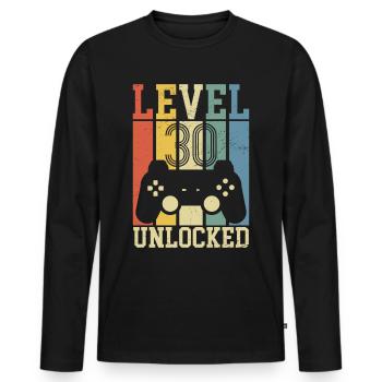 Niveau 30 Déverrouillé - T-shirt manches longues Premium bio Homme - noir - Devant - Nico (187cm)