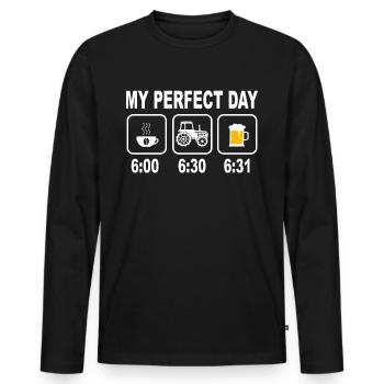 My Perfect Day Farmer Farmer Coffee Tractor Beer - Men's Premium Organic Long Sleeve Shirt - black - Front - Nico (187cm)