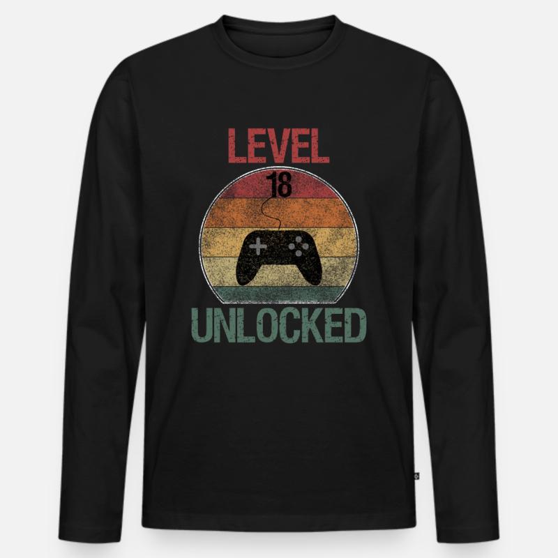 Level 18 unlocked - Männer Premium Bio Langarmshirt - Schwarz