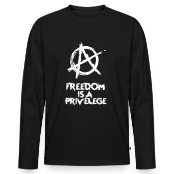 Symbole punk anarchie « La liberté est un privilège » - T-shirt manches longues Premium bio Homme - noir - Devant - Nico (187cm)