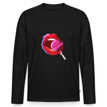 Aesthetic E-Girl Bouche Lolli Tenue Retro Style - T-shirt manches longues Premium bio Homme - noir - Devant - Nico (187cm)