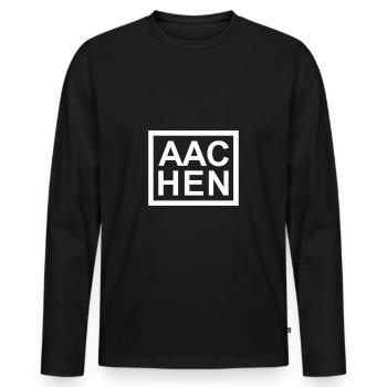Aachen - Männer Premium Bio Langarmshirt - Schwarz - Vorne - Nico (187cm)