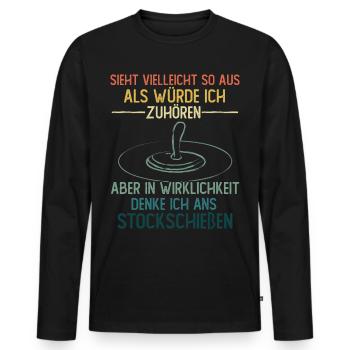 In Wirklichkeit denke ich ans Stockschießen - Männer Premium Bio Langarmshirt - Schwarz - Vorne - Nico (187cm)