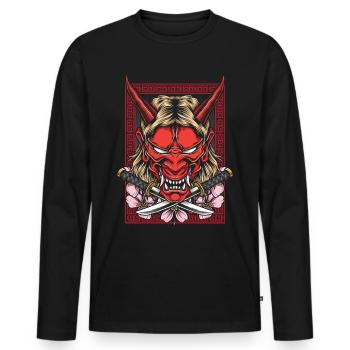Japanischer Dämon Hannya Oni Maske Japan Schwert - Männer Premium Bio Langarmshirt - Schwarz - Vorne - Nico (187cm)