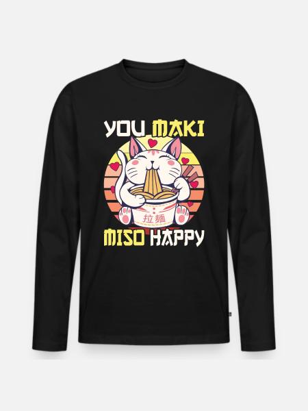 Kawaii Katze japanische Ramen Nudeln aus Japan - Männer Premium Bio Langarmshirt - Schwarz