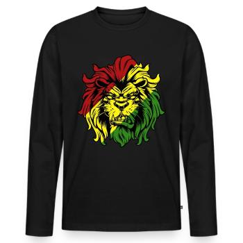 Rasta Lion Roots Reggae Musique Jah Jamaïque cadeau - T-shirt manches longues Premium bio Homme - noir - Devant - Nico (187cm)