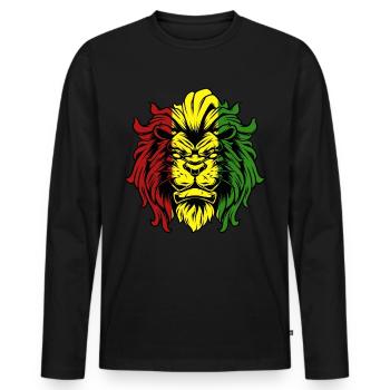 Rasta Lion Roots Reggae Musique Jah Jamaïque cadeau - T-shirt manches longues Premium bio Homme - noir - Devant - Nico (187cm)