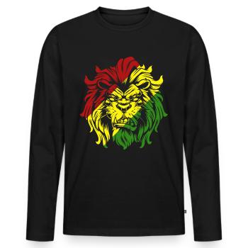 Rasta Lion Roots Reggae Musique Jah Jamaïque cadeau - T-shirt manches longues Premium bio Homme - noir - Devant - Nico (187cm)