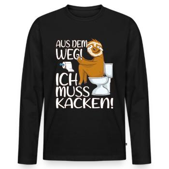 Faultier auf Klo - aus dem Weg ich muss kacken - Männer Premium Bio Langarmshirt - Schwarz - Vorne - Nico (187cm)