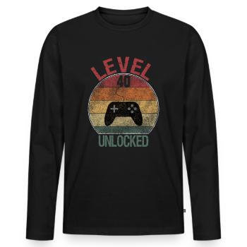 Level 40 unlocked - Men's Premium Organic Long Sleeve Shirt - black - Front - Nico (187cm)