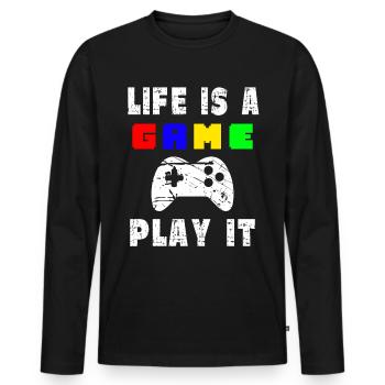 Das Leben Ist Ein Spiel Spielen Sie Es - Männer Premium Bio Langarmshirt - Schwarz - Vorne - Nico (187cm)