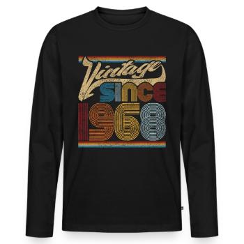Vintage 1968 - Gift for 53rd Birthday - Men's Premium Organic Long Sleeve Shirt - black - Front - Nico (187cm)