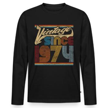Vintage Since 1974 - Geschenk Zum 47. Geburtstag - Männer Premium Bio Langarmshirt - Schwarz - Vorne - Nico (187cm)