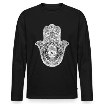 Hamsa Hand Talisman Symbol für Glück und Liebe - Männer Premium Bio Langarmshirt - Schwarz - Vorne - Nico (187cm)
