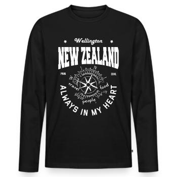 Wellington - New Zealand - Männer Premium Bio Langarmshirt - Schwarz - Vorne - Nico (187cm)