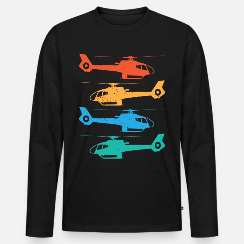 Retro Sonnenuntergang Hubschrauber - Männer Premium Bio Langarmshirt - Schwarz