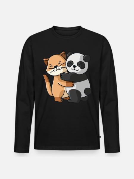 Cat and Panda Hug Cuddle Animals - Men's Premium Organic Long Sleeve Shirt - black