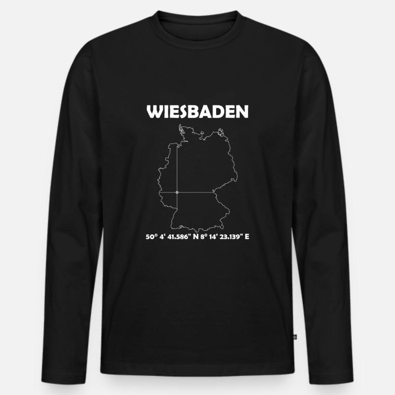 Wiesbaden Karte - Männer Premium Bio Langarmshirt - Schwarz