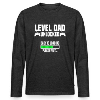 Level Dad unlocked - Männer Premium Bio Langarmshirt - Anthrazit meliert - Vorne - Nico (187cm)