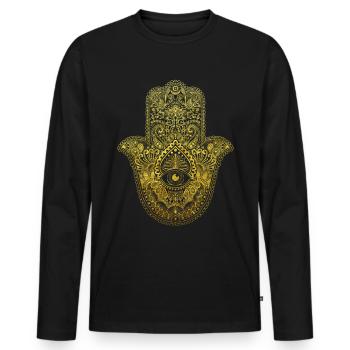 Glücksbringer Talisman Hamsa Hand Mandala Geschenk - Männer Premium Bio Langarmshirt - Schwarz - Vorne - Nico (187cm)
