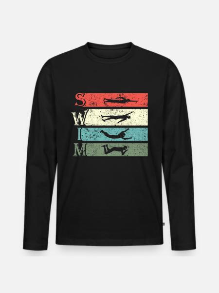 Retro Vintage Schwimmen Schwimmer Schwimmen - Männer Premium Bio Langarmshirt - Schwarz
