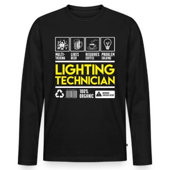 Licht Techniker - Männer Premium Bio Langarmshirt - Schwarz - Vorne - Nico (187cm)