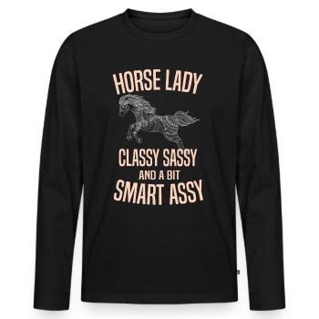 Pferde Frau - Männer Premium Bio Langarmshirt - Schwarz - Vorne - Nico (187cm)